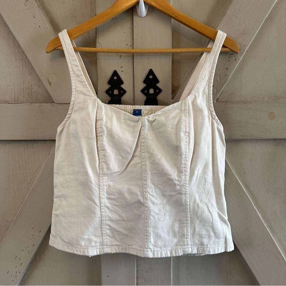 Old Navy White Cotton Smocked Back Tank Top Corset Style Medium